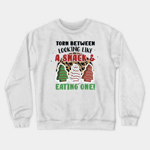 Torn Between Looking Like A Snack And Eating One Santa Christmas Cakes - Vintage Leopard Christmas Tree Cakes Crewneck Sweatshirt by WassilArt